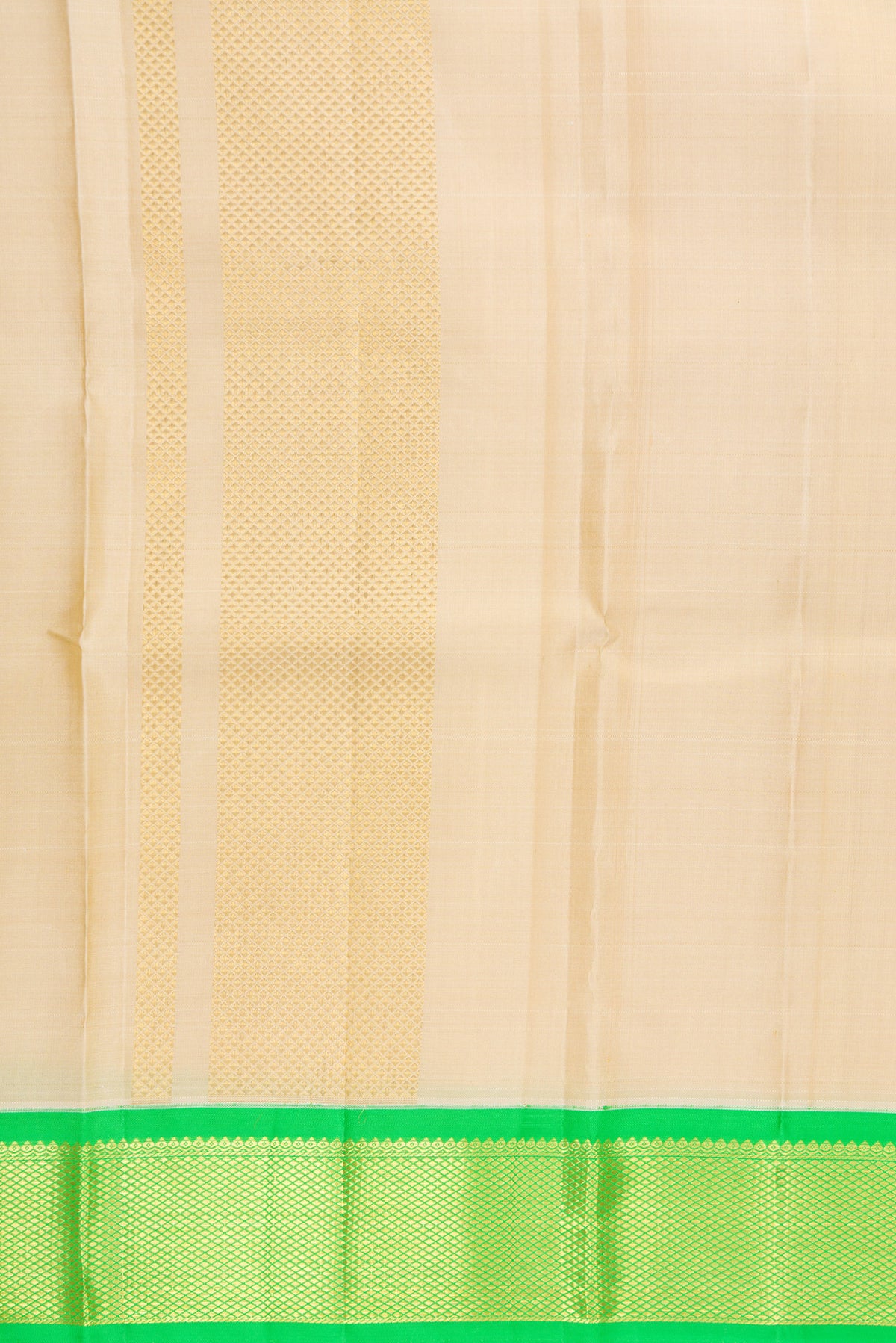 Beige Silk Dhoti With Angavastram (8X4) Muzham with Plain Body and Ganga Jamuna Border