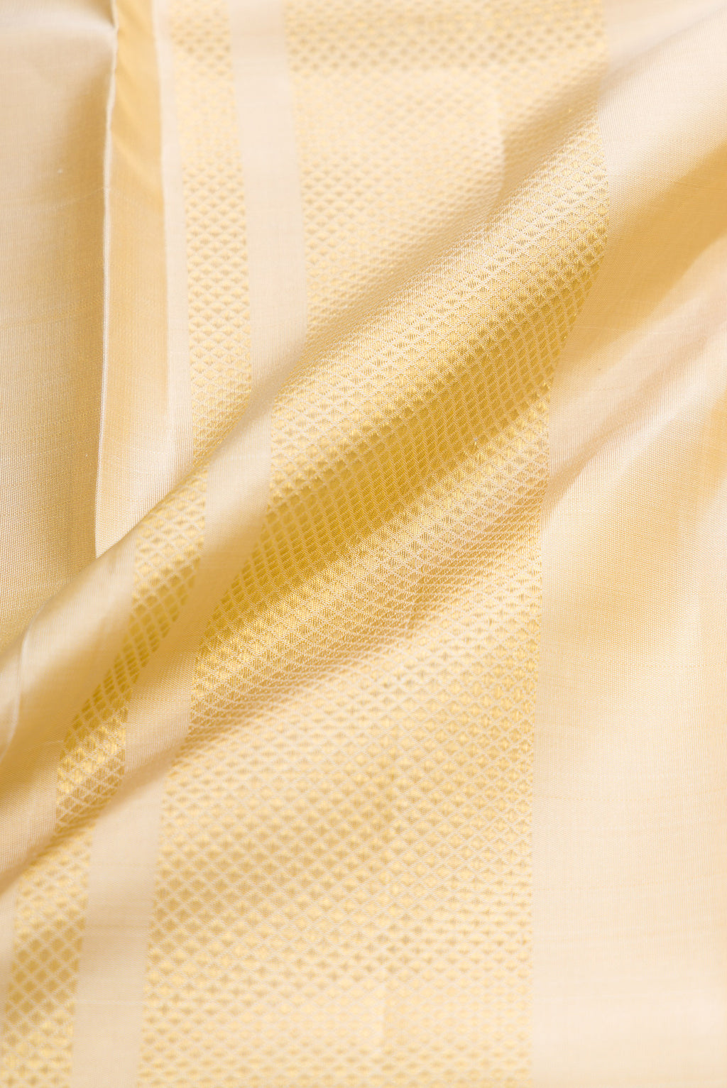 Beige Silk Dhoti With Angavastram (8X4) Muzham with Plain Body and Ganga Jamuna Border