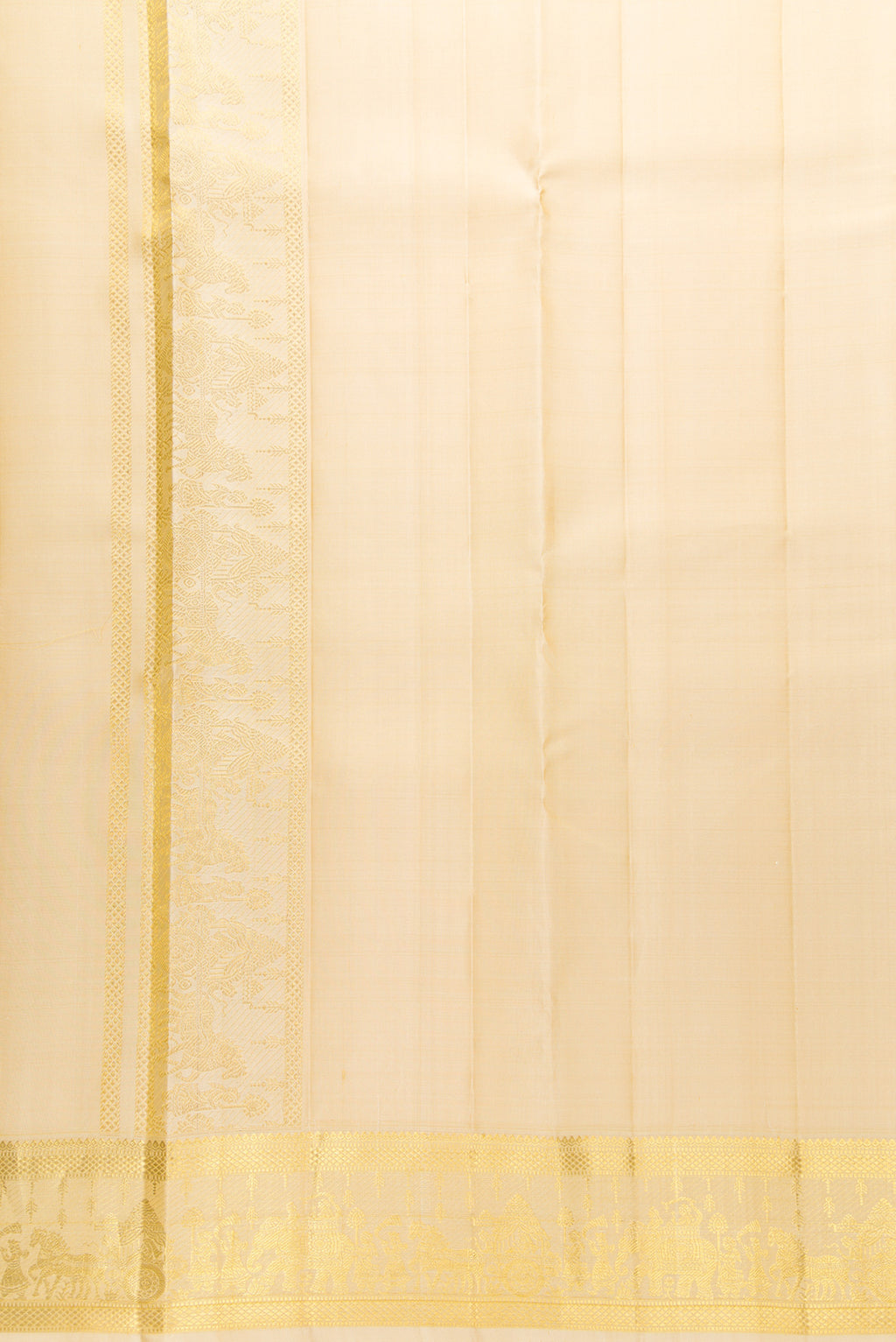 Beige Silk Dhoti With Angavastram (8X4) Muzham with Plain Body and Zari Border