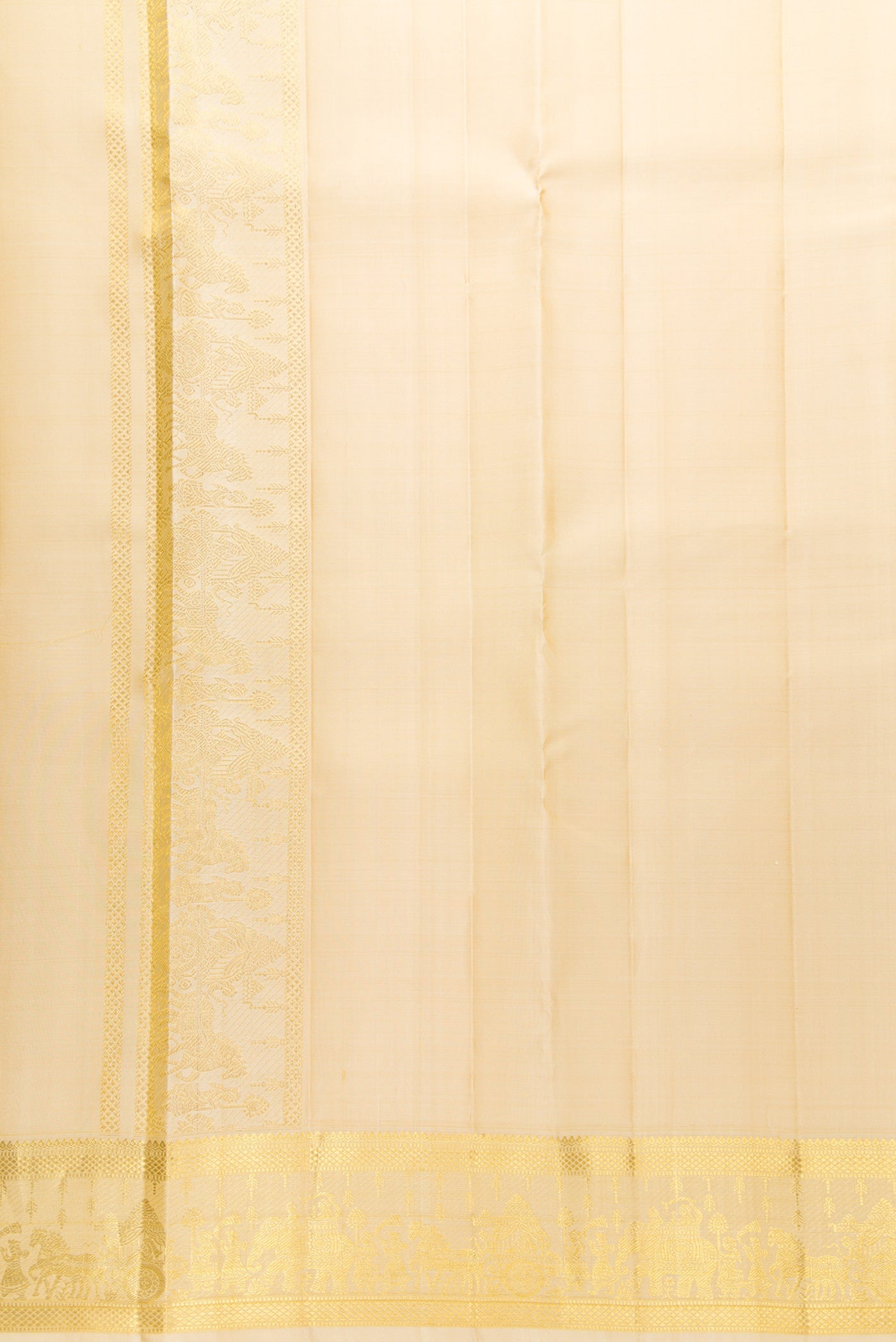 Beige Silk Dhoti With Angavastram (8X4) Muzham with Plain Body and Zari Border