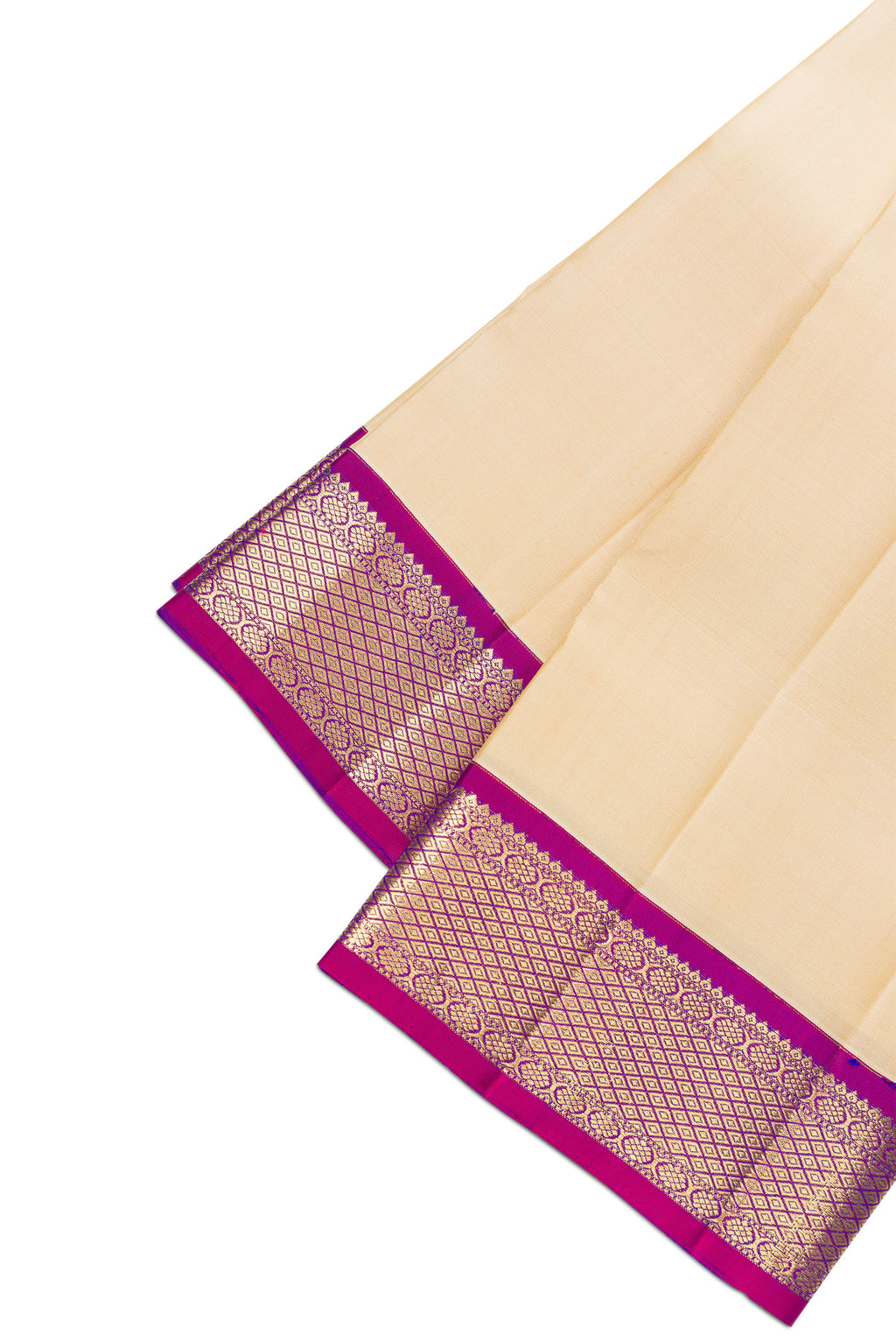 Beige Silk Dhoti With Angavastram (8X4) Muzham with Plain Body and Zari Border