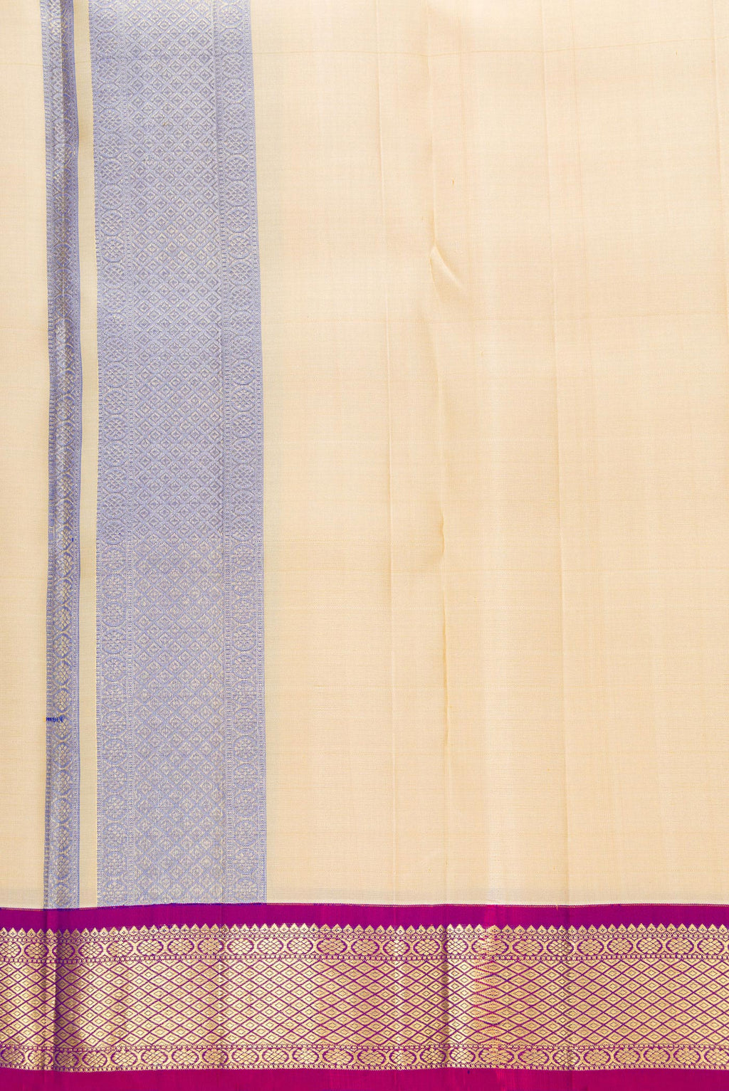 Beige Silk Dhoti With Angavastram (8X4) Muzham with Plain Body and Zari Border