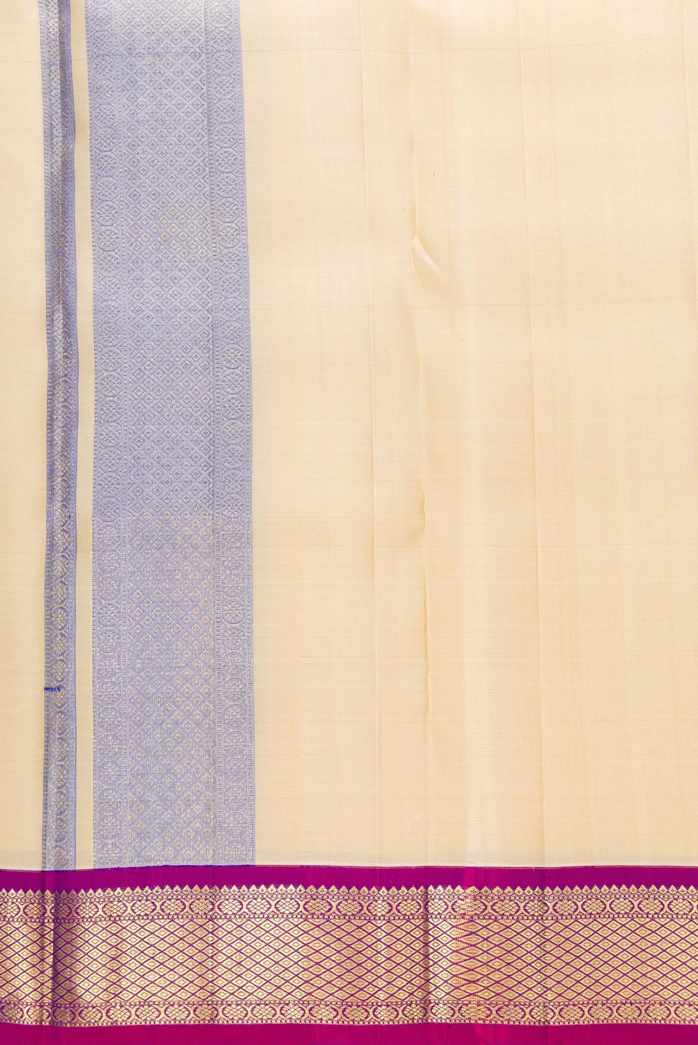 Beige Silk Dhoti With Angavastram (8X4) Muzham with Plain Body and Zari Border