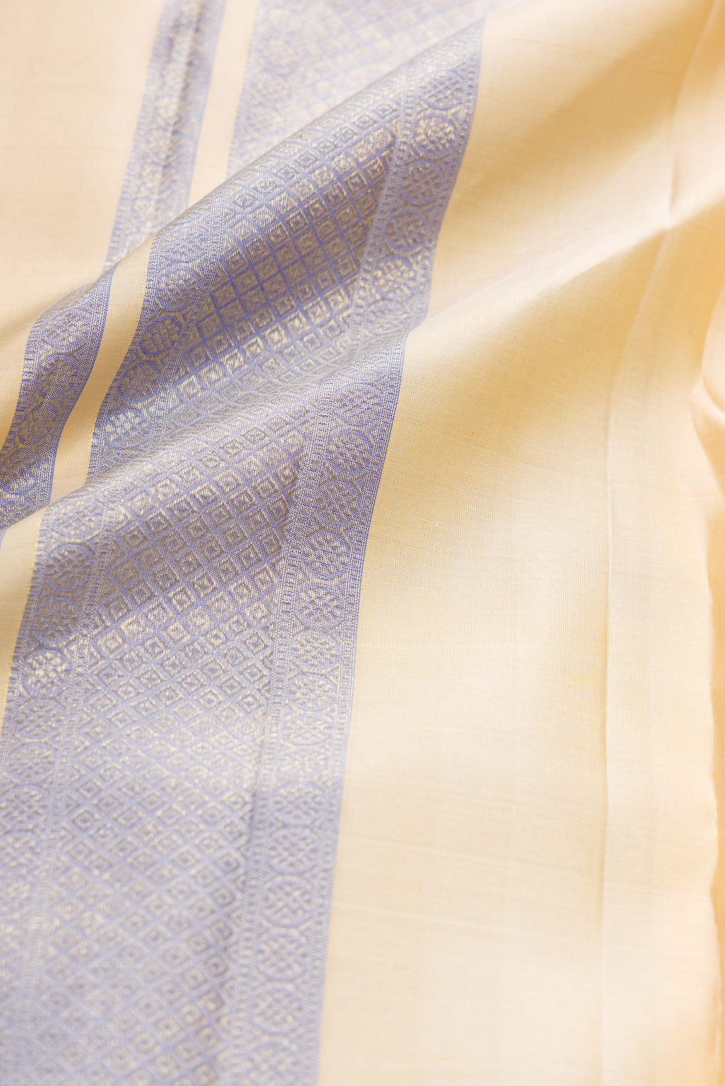 Beige Silk Dhoti With Angavastram (8X4) Muzham with Plain Body and Zari Border