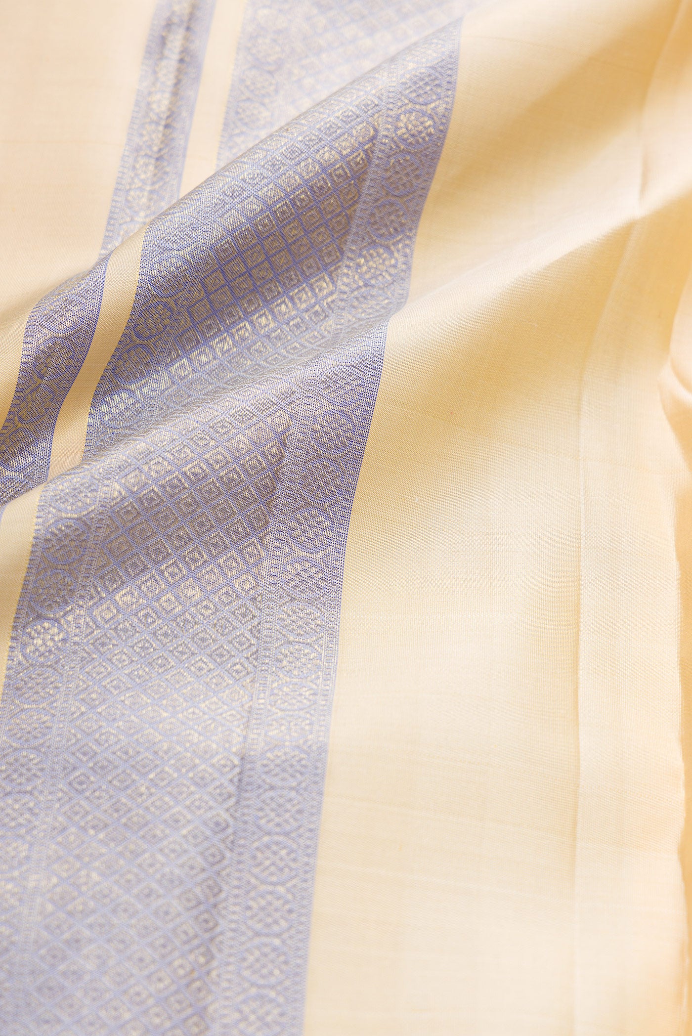 Beige Silk Dhoti With Angavastram (8X4) Muzham with Plain Body and Zari Border