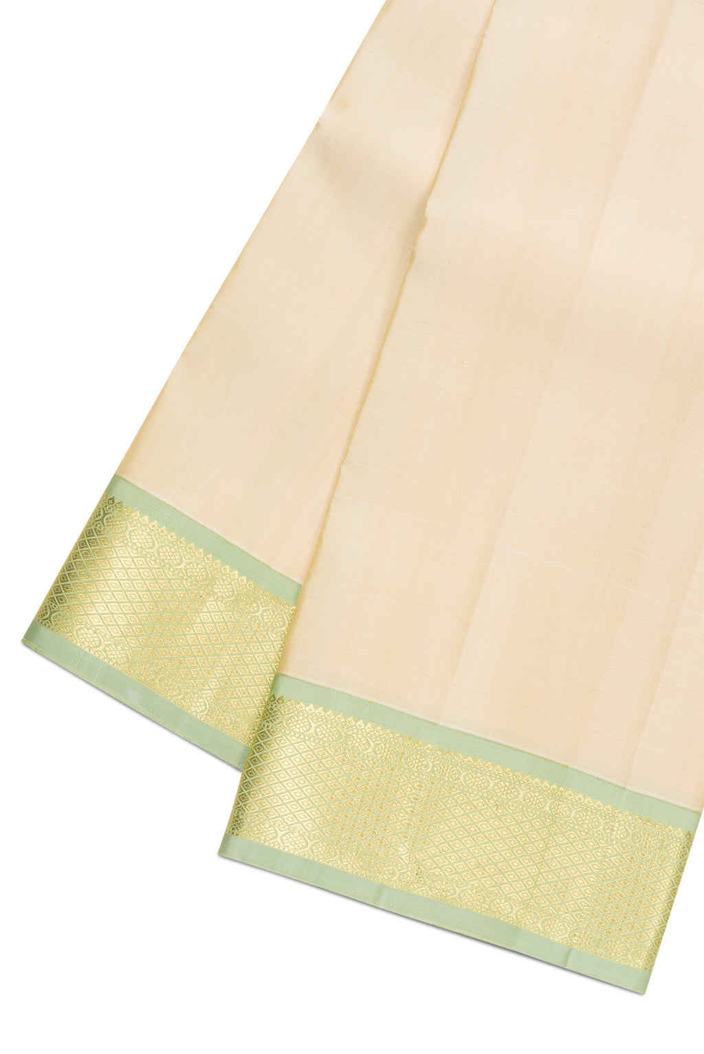 Beige Silk Dhoti With Angavastram (8X4) Muzham with Plain Body and Zari Border
