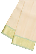 Beige Silk Dhoti With Angavastram (8X4) Muzham with Plain Body and Zari Border