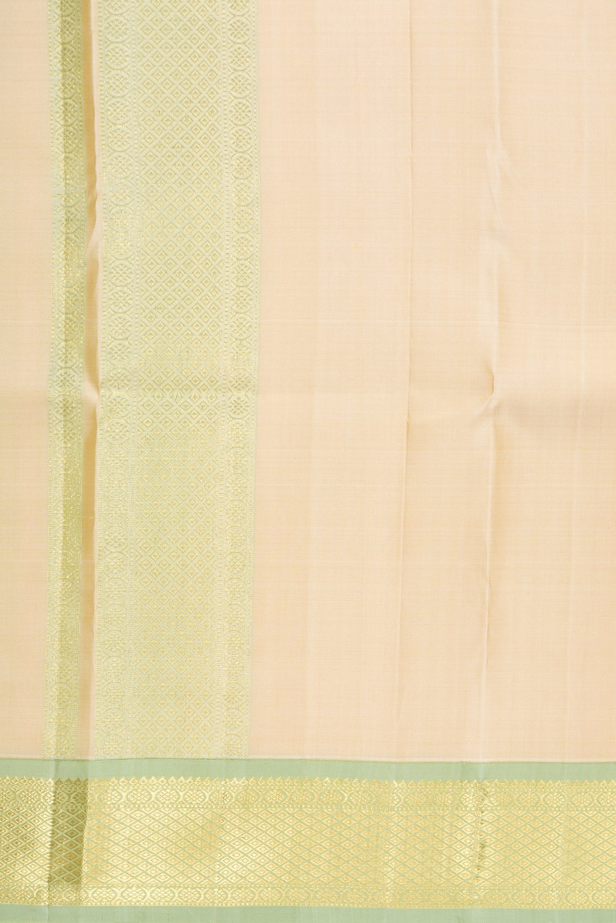 Beige Silk Dhoti With Angavastram (8X4) Muzham with Plain Body and Zari Border