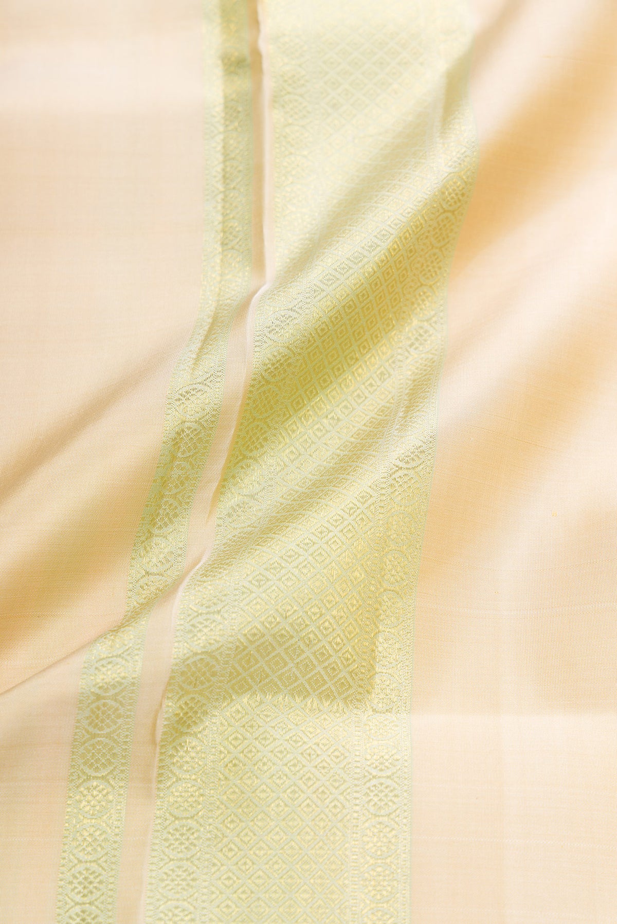 Beige Silk Dhoti With Angavastram (8X4) Muzham with Plain Body and Zari Border