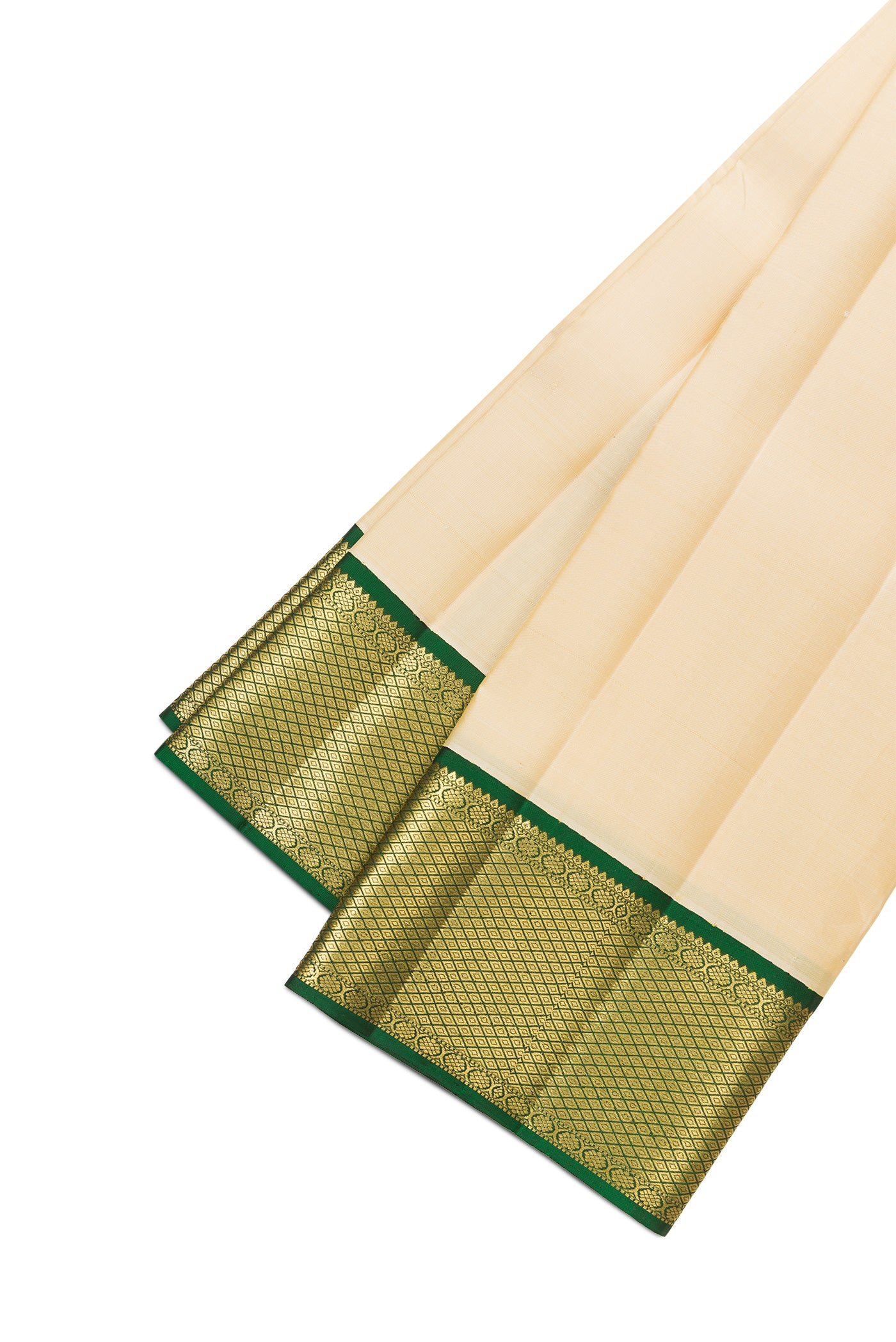 Beige Silk Dhoti With Angavastram (8X4) Muzham with Plain Body and Zari Border