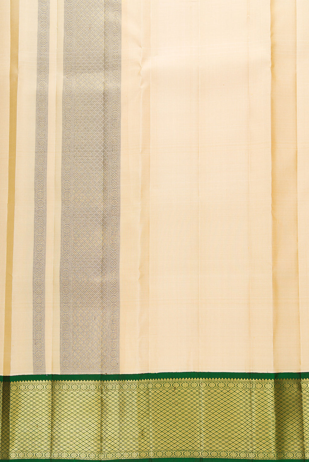 Beige Silk Dhoti With Angavastram (8X4) Muzham with Plain Body and Zari Border
