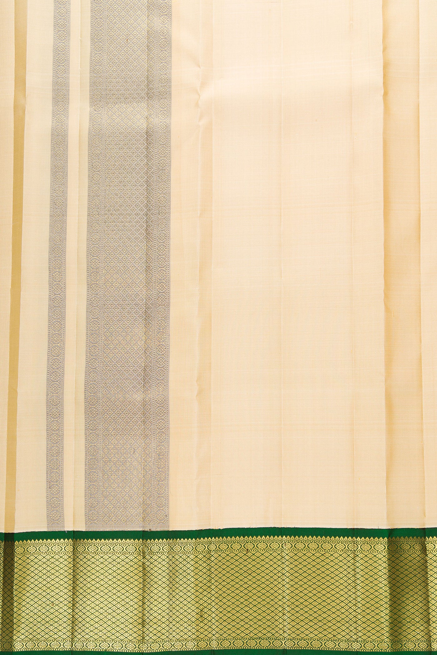Beige Silk Dhoti With Angavastram (8X4) Muzham with Plain Body and Zari Border