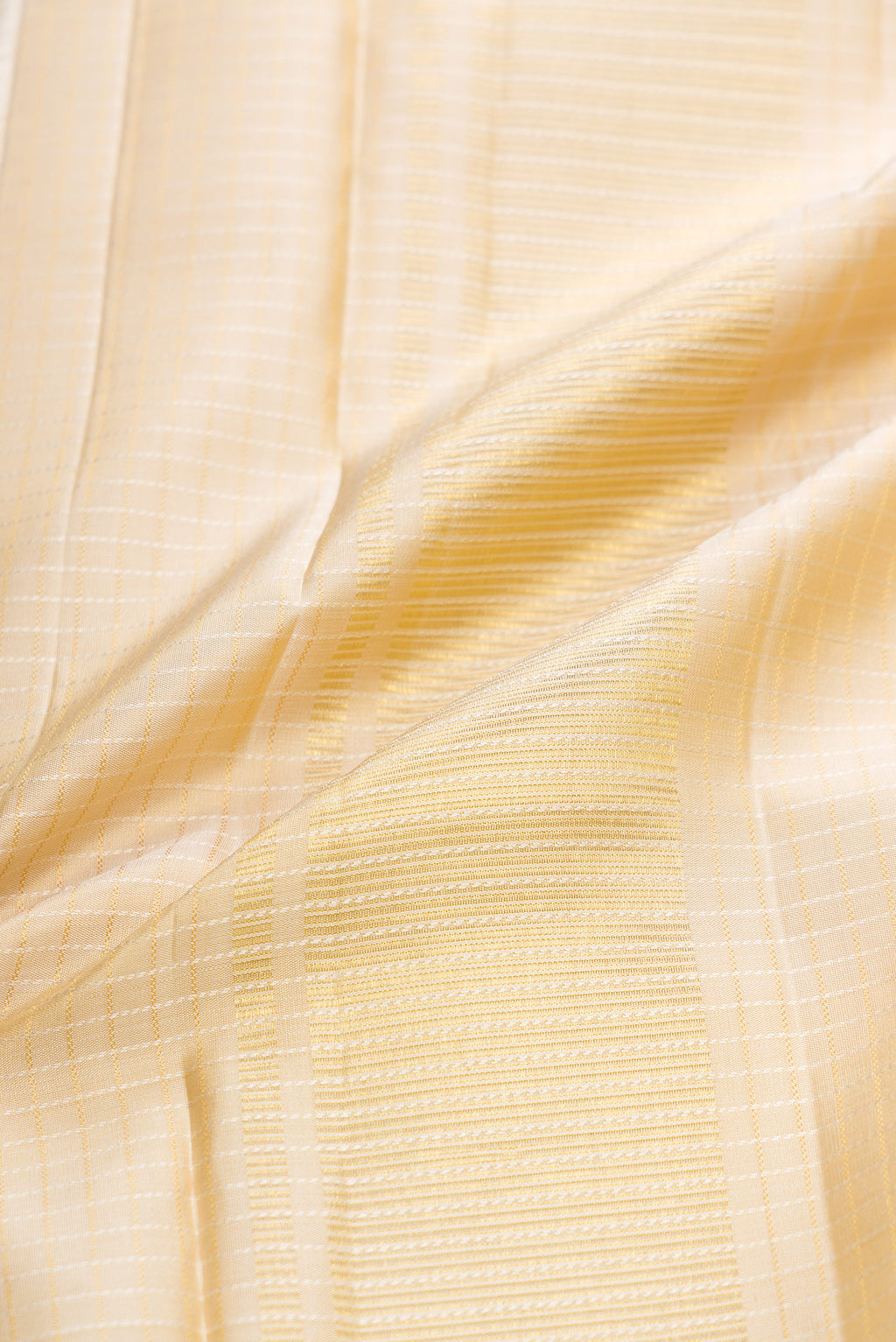 Beige Silk Dhoti With Angavastram (8X4) Muzham with Checked design on the body and Zari Border