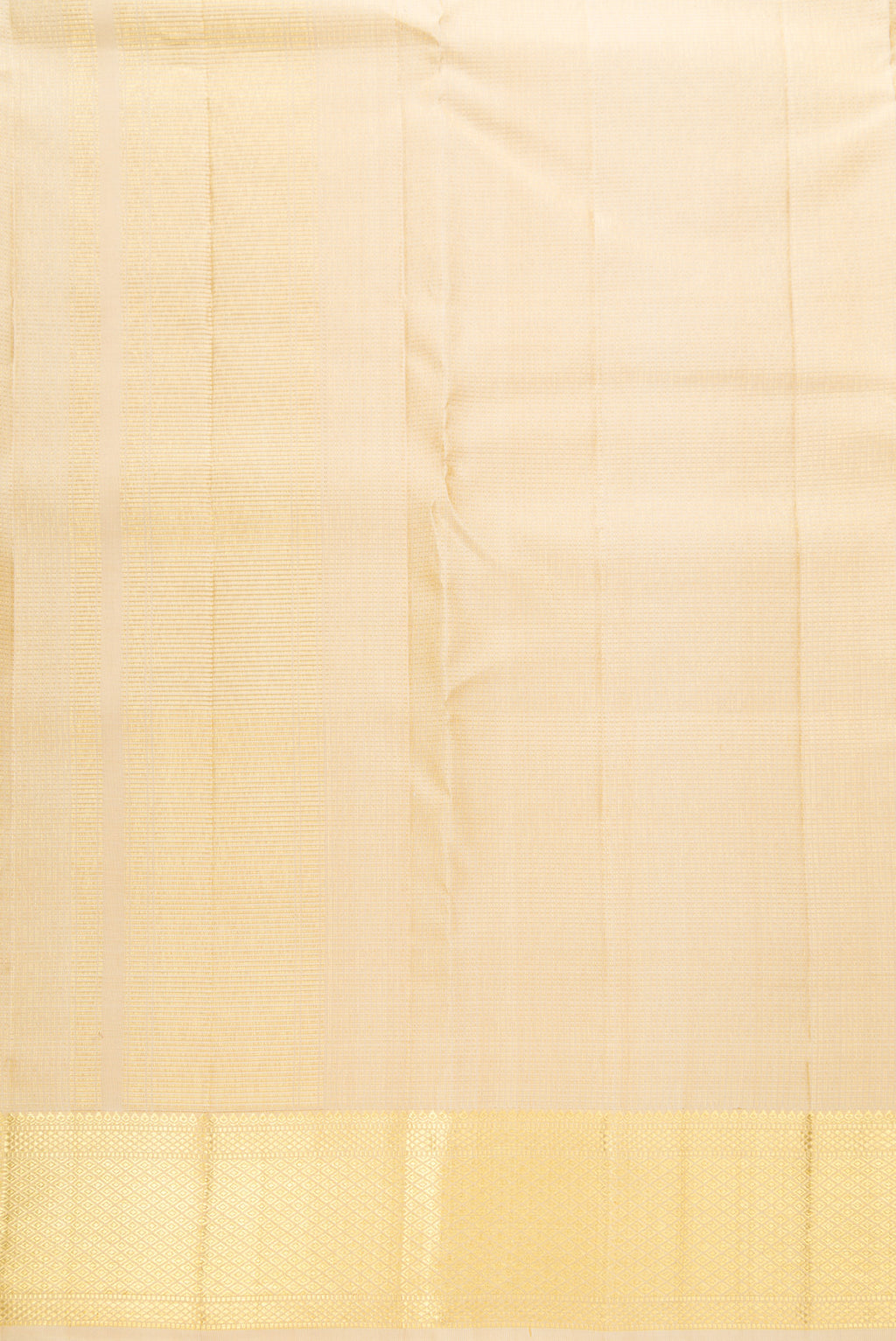 Beige Silk Dhoti With Angavastram (8X4) Muzham with Checked design on the body and Zari Border