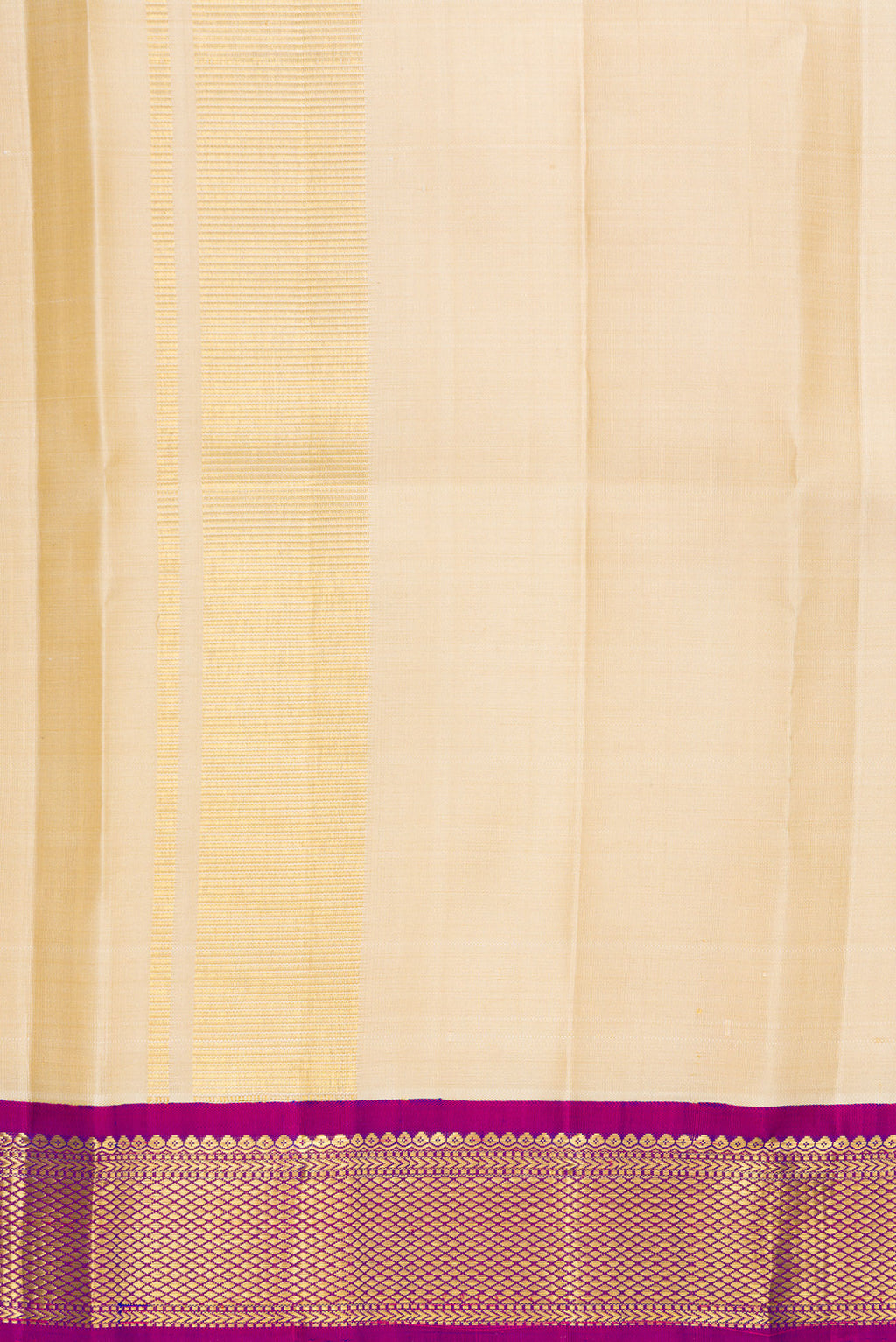 Beige Silk Dhoti With Angavastram (8X4) Muzham with Plain Body and Zari Border