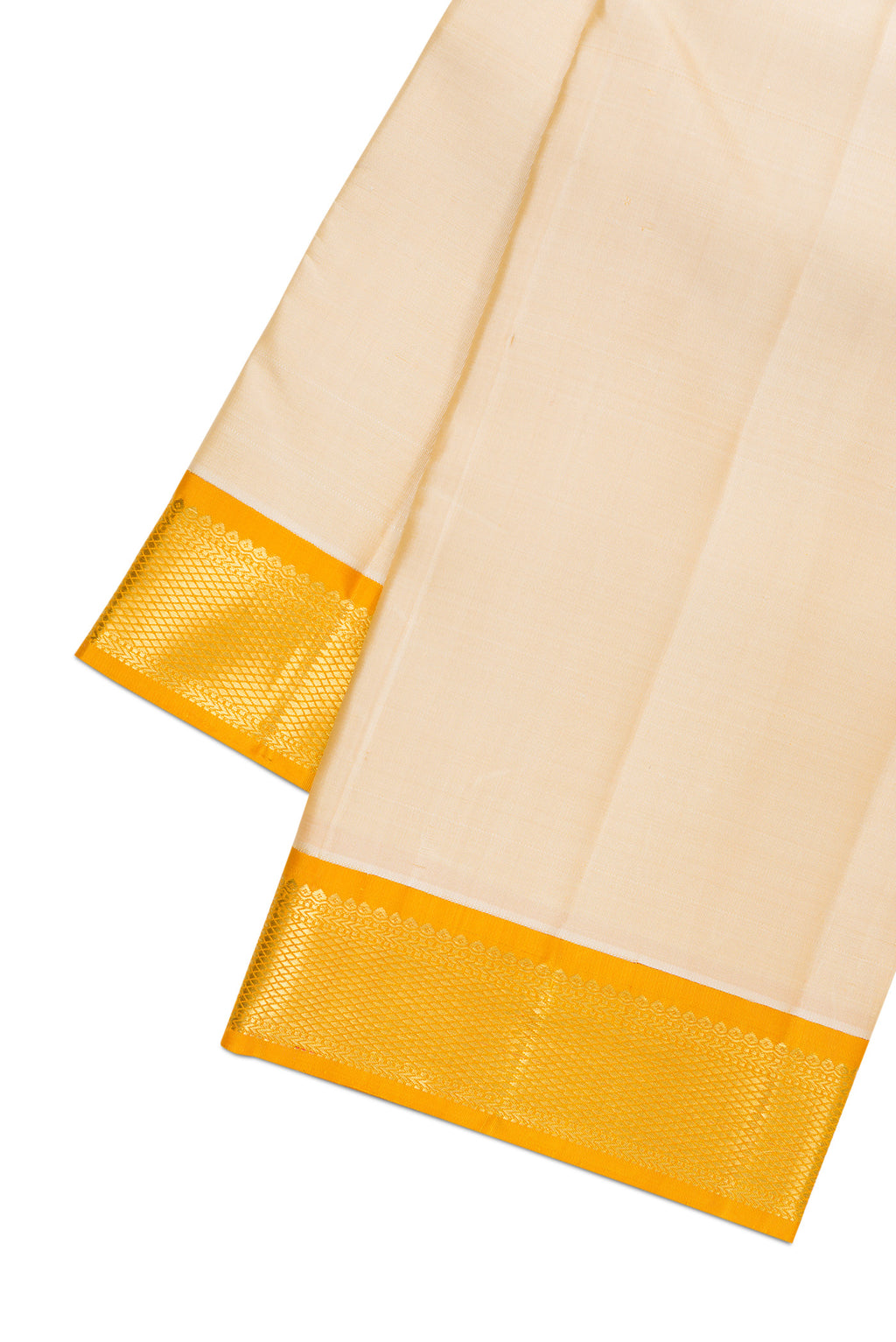Beige Silk Dhoti With Angavastram (8X4) Muzham with Plain Body and Zari Border