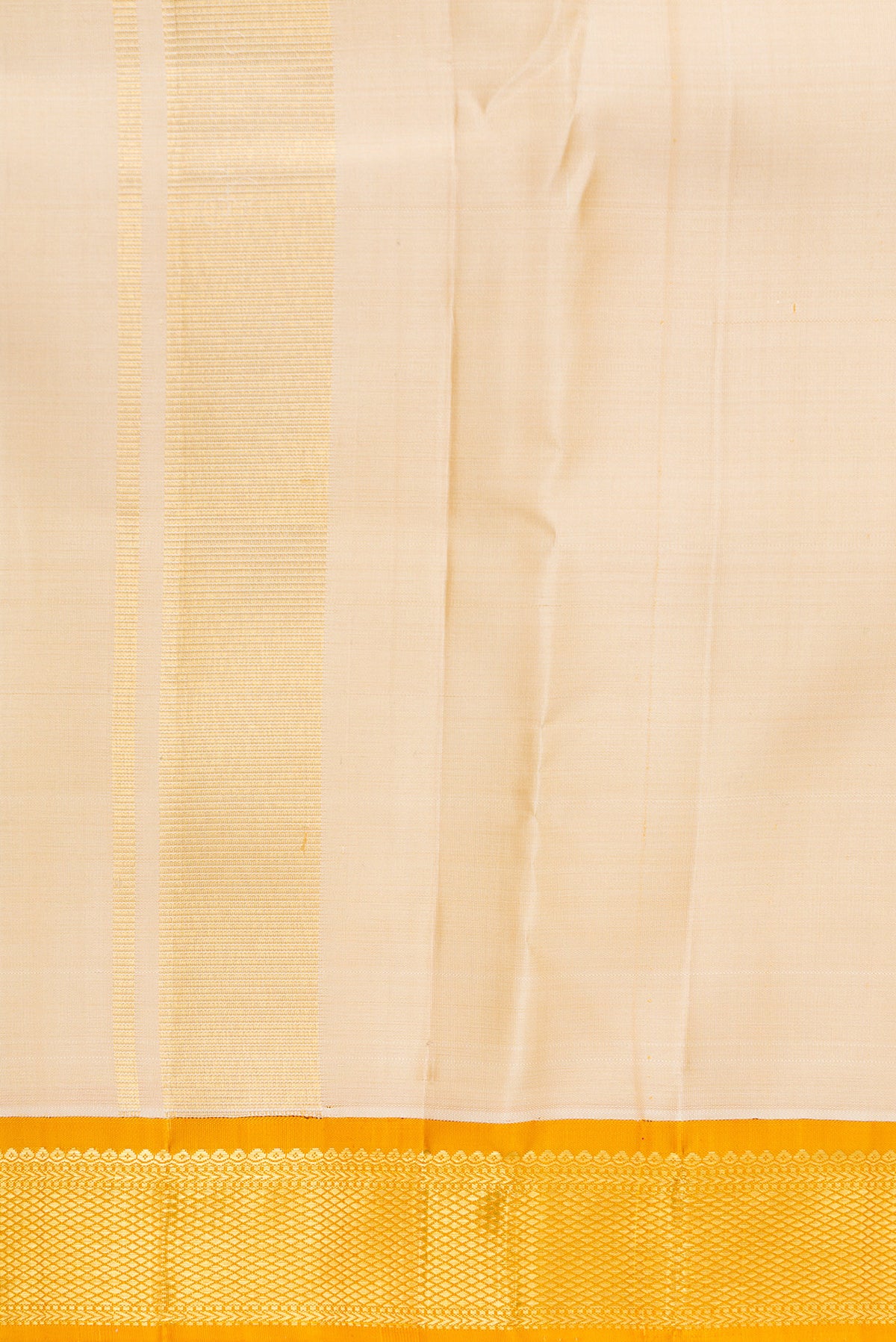 Beige Silk Dhoti With Angavastram (8X4) Muzham with Plain Body and Zari Border