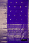 Royal Blue Dual Tone Kanchipuram Silk Saree with Zari Butta on the body and Fancy Border.  displayed on a mannequin