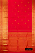 Red Dual Tone Kanchipuram Silk Saree with Zari Butta on the body and Fancy Border.  displayed on a mannequin