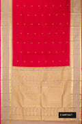 Red Dual Tone Kanchipuram Silk Saree with Zari Butta on the body and Zari Border.  displayed on a mannequin