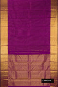 Purple Dual Tone Kanchipuram Silk Saree with Stripes on the body and Zari Border.  displayed on a mannequin
