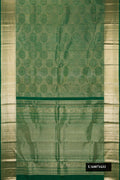 Bottle Green Dual Tone Kanchipuram Silk Saree with Zari Brocade on the body and Zari Border.  displayed on a mannequin