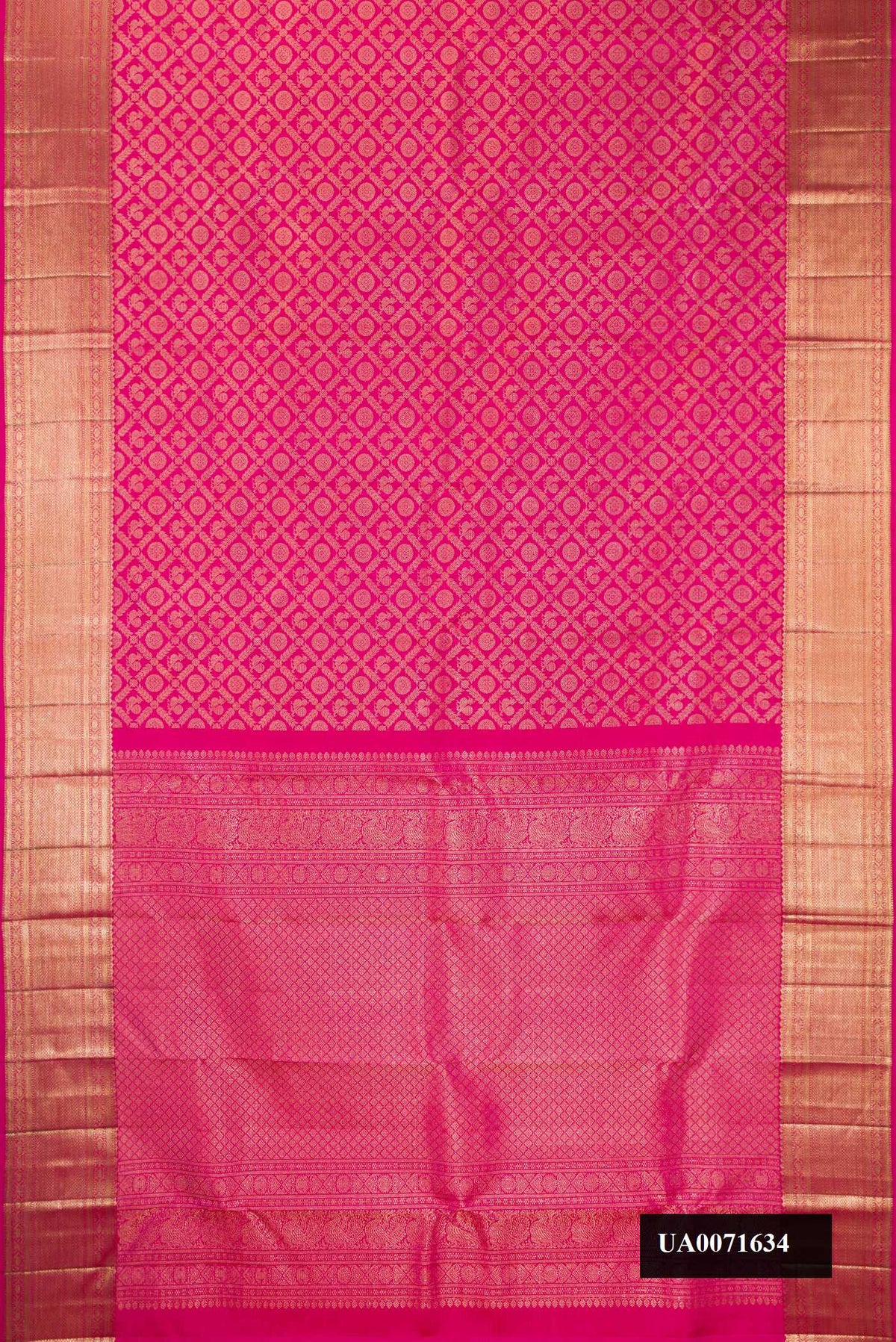 Pink Dual Tone Kanchipuram Silk Saree with Zari Brocade on the body and Zari Border.  displayed on a mannequin