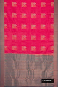 Pink Dual Tone Kanchipuram Silk Saree with Zari Butta on the body and Zari Border.  displayed on a mannequin
