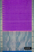 Lavender Dual Tone Kanchipuram Silk Saree with Zari Butta on the body and Zari Border.  displayed on a mannequin