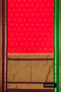 Red Dual Tone Kanchipuram Silk Saree with Zari Butta on the body and Ganga Jamuna Border.  displayed on a mannequin
