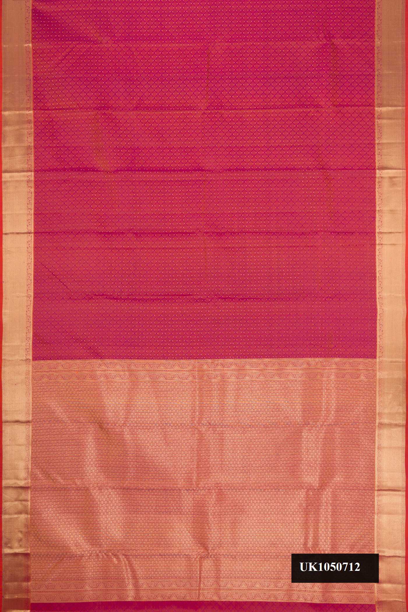 Dark Pink Dual Tone Kanchipuram Silk Saree with Jacquard With Zari Butta on the body and Zari Border.  displayed on a mannequin