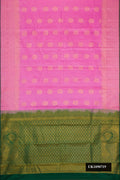 Pink Dual Tone Kanchipuram Silk Saree with Zari Butta on the body and Zari Border.  displayed on a mannequin