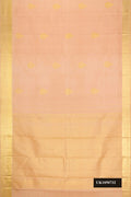 Golden Peach Dual Tone Kanchipuram Silk Saree with Zari Butta on the body and Zari Border.  displayed on a mannequin