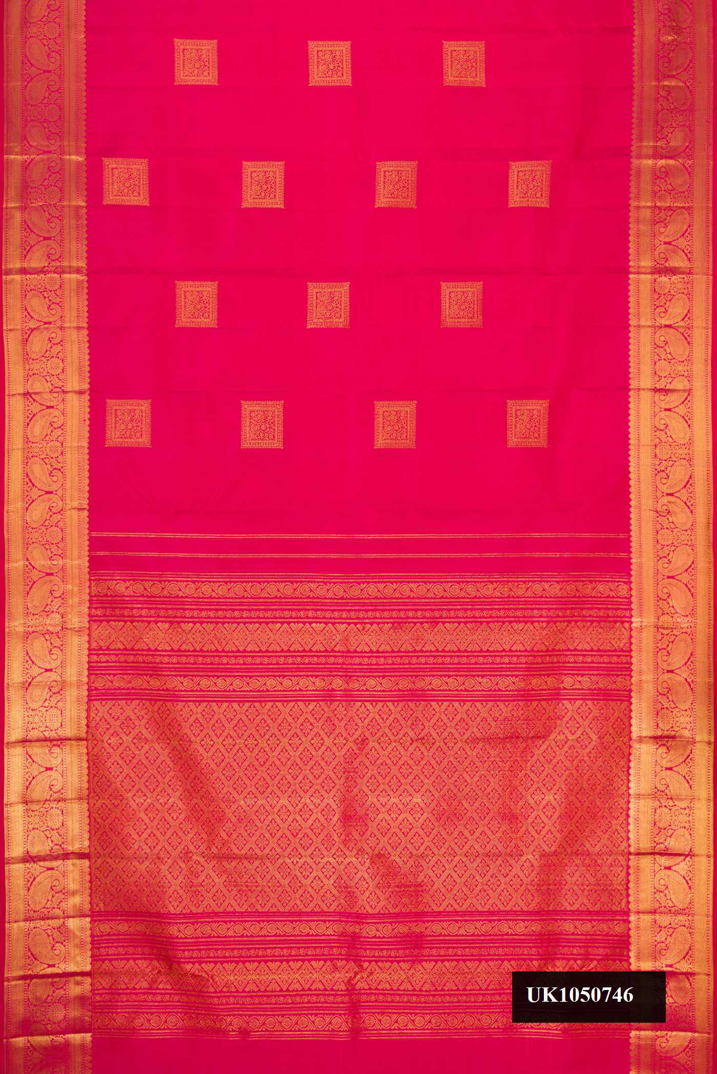 Pink Dual Tone Kanchipuram Silk Saree with Zari Butta on the body and Zari Border.  displayed on a mannequin