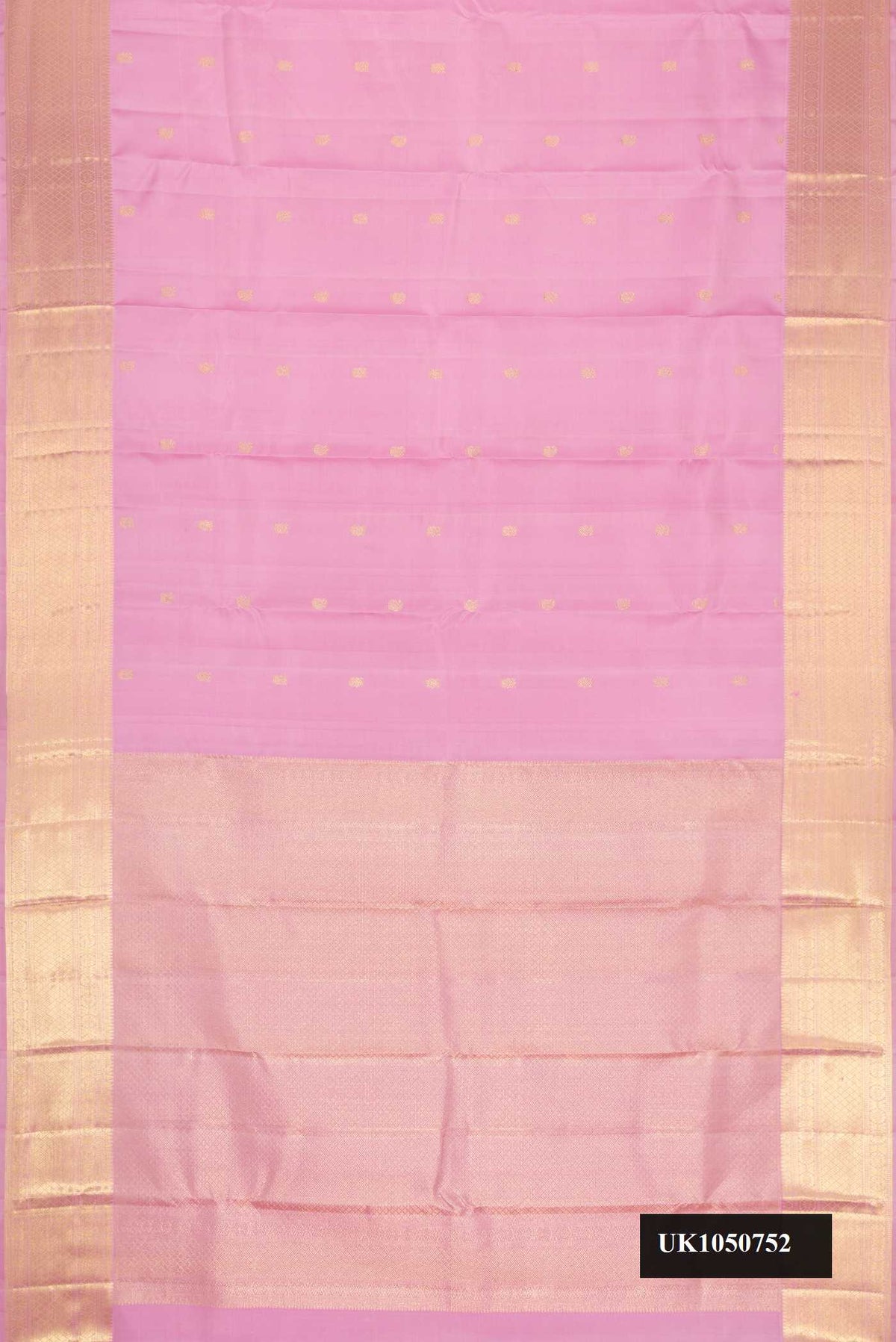 Pink Dual Tone Kanchipuram Silk Saree with Zari Butta on the body and Zari Border.  displayed on a mannequin