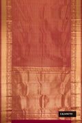 Maroon Dual Tone Kanchipuram Silk Saree with Zari Brocade on the body and Zari Border.  displayed on a mannequin
