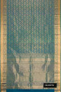 Peacock Blue Dual Tone Kanchipuram Silk Saree with Zari Brocade on the body and Zari Border.  displayed on a mannequin