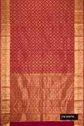 Maroon Dual Tone Kanchipuram Silk Saree with Zari Brocade on the body and Zari Border.  displayed on a mannequin