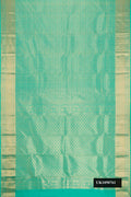 Green Dual Tone Kanchipuram Silk Saree with Zari Brocade on the body and Zari Border.  displayed on a mannequin