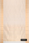 Off White Dual Tone Kanchipuram Silk Saree with Zari Brocade on the body and Zari Border.  displayed on a mannequin