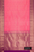 Pink Dual Tone Kanchipuram Silk Saree with Zari Brocade on the body and Zari Border.  displayed on a mannequin