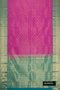 Purple Dual Tone Kanchipuram Silk Saree with Zari Brocade on the body and Zari Border.  displayed on a mannequin