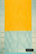 Yellow Dual Tone Kanchipuram Silk Saree with Zari Brocade on the body and Zari Border.  displayed on a mannequin