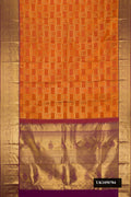 Brick Orange Dual Tone Kanchipuram Silk Saree with Zari Brocade on the body and Zari Border.  displayed on a mannequin