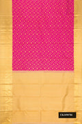 Magenta Dual Tone Kanchipuram Silk Saree with Zari Brocade on the body and Zari Border.  displayed on a mannequin