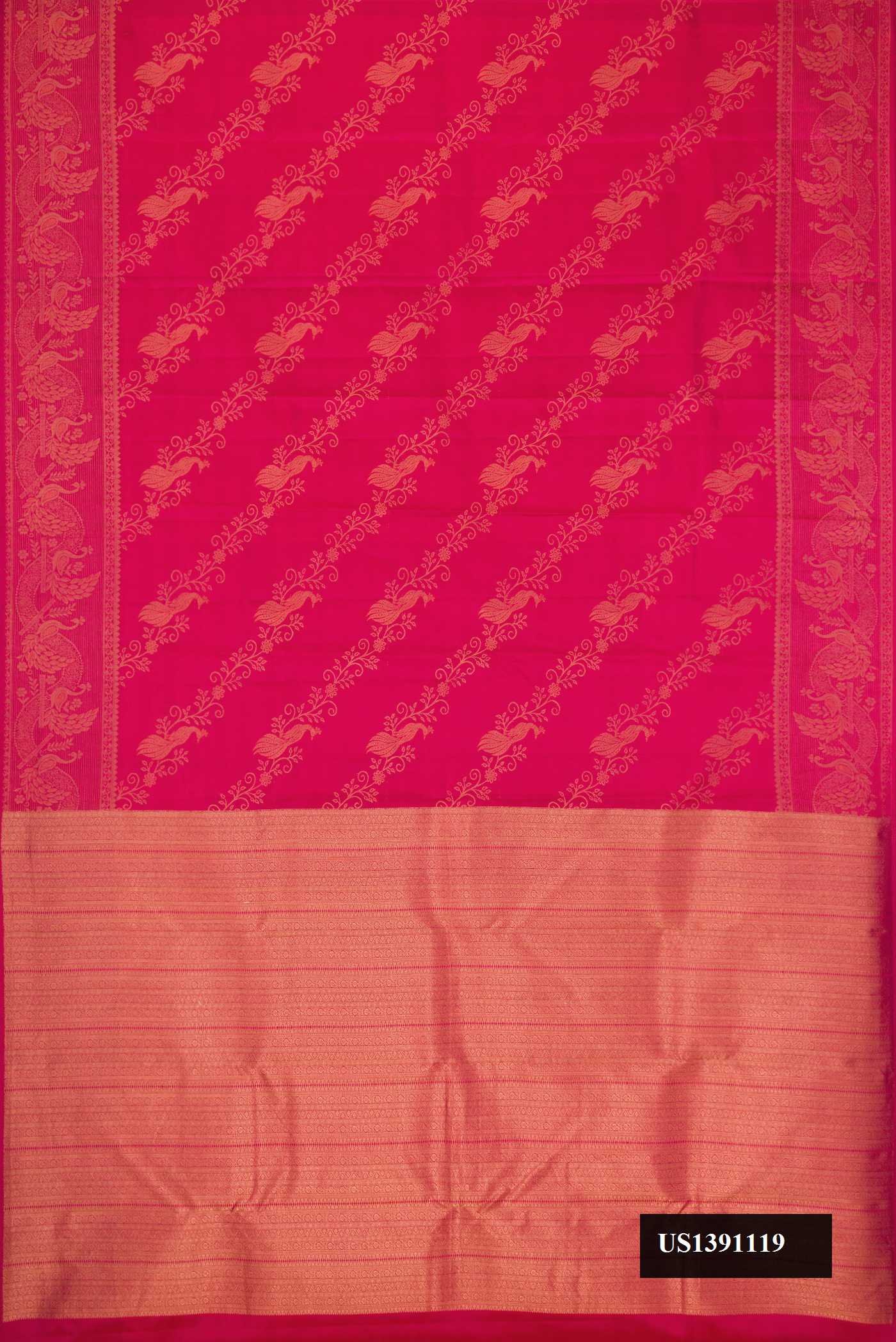 Pink Dual Tone Kanchipuram Silk Saree with Zari Butta on the body and Zari Border.  displayed on a mannequin