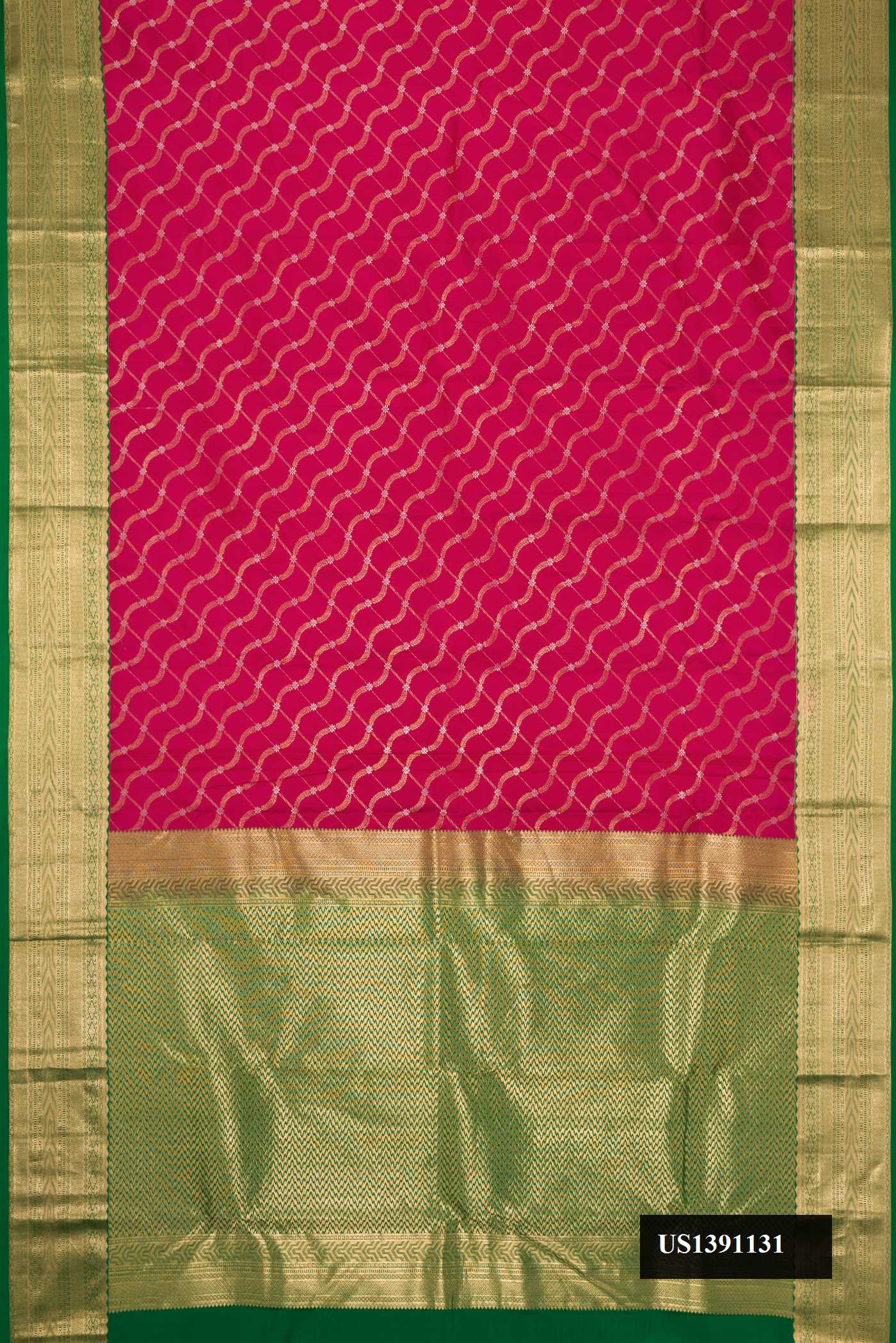 Pink Dual Tone Kanchipuram Silk Saree with Zari Brocade on the body and Zari Border.  displayed on a mannequin