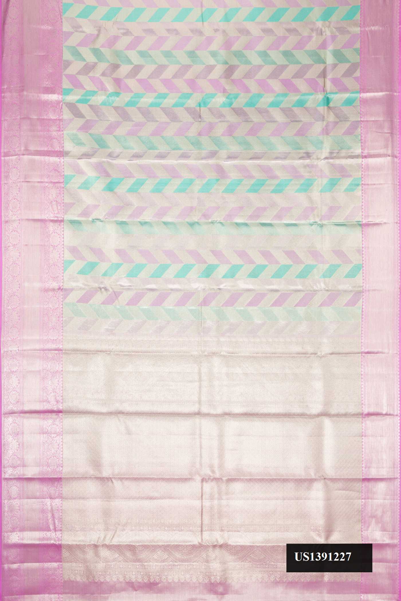 Pink Dual Tone Kanchipuram Tissue Silk Saree with Zari Brocade on the body and Zari Border.  displayed on a mannequin