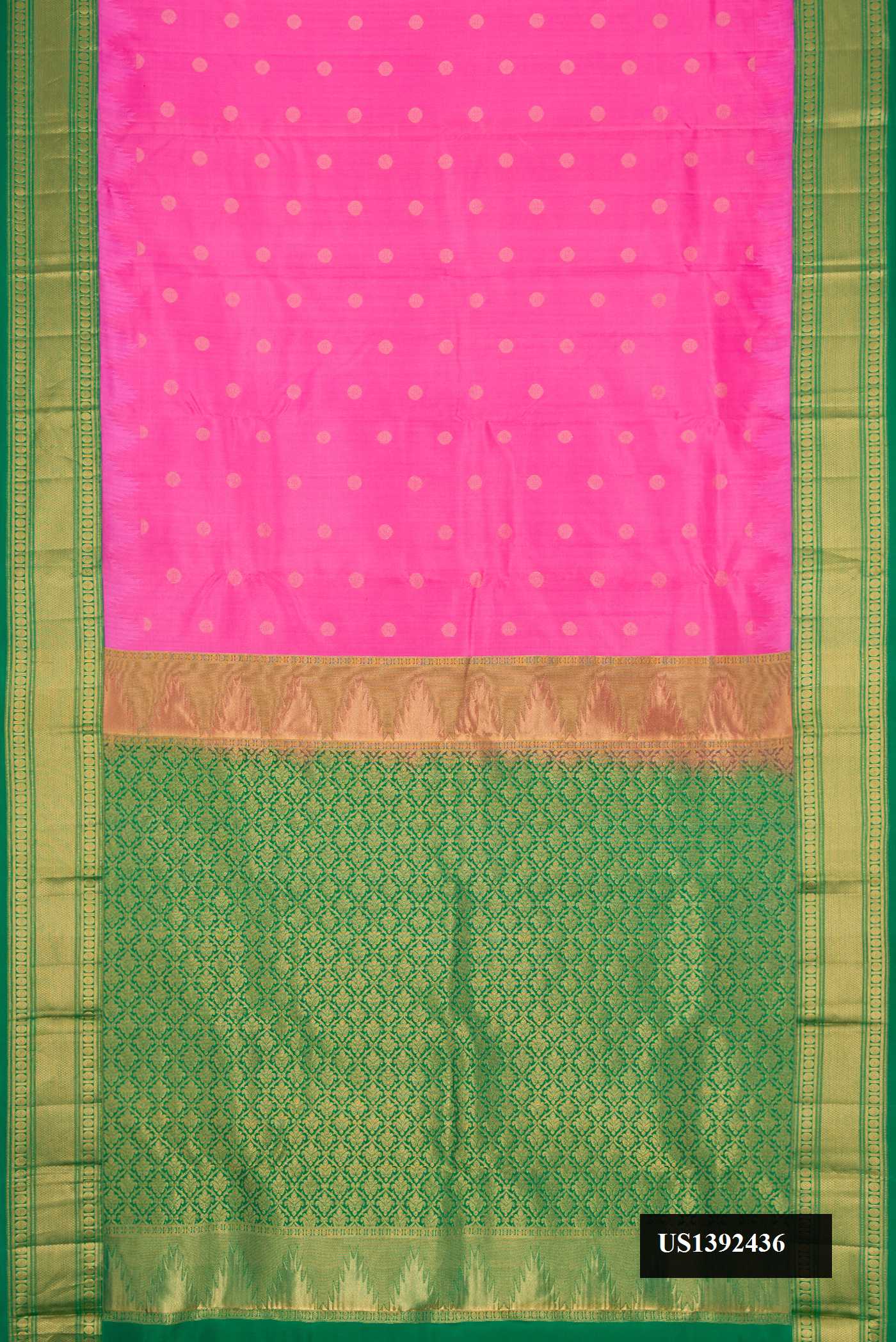 Pink Dual Tone Kanchipuram Silk Saree with Zari Butta on the body and Zari Border.  displayed on a mannequin