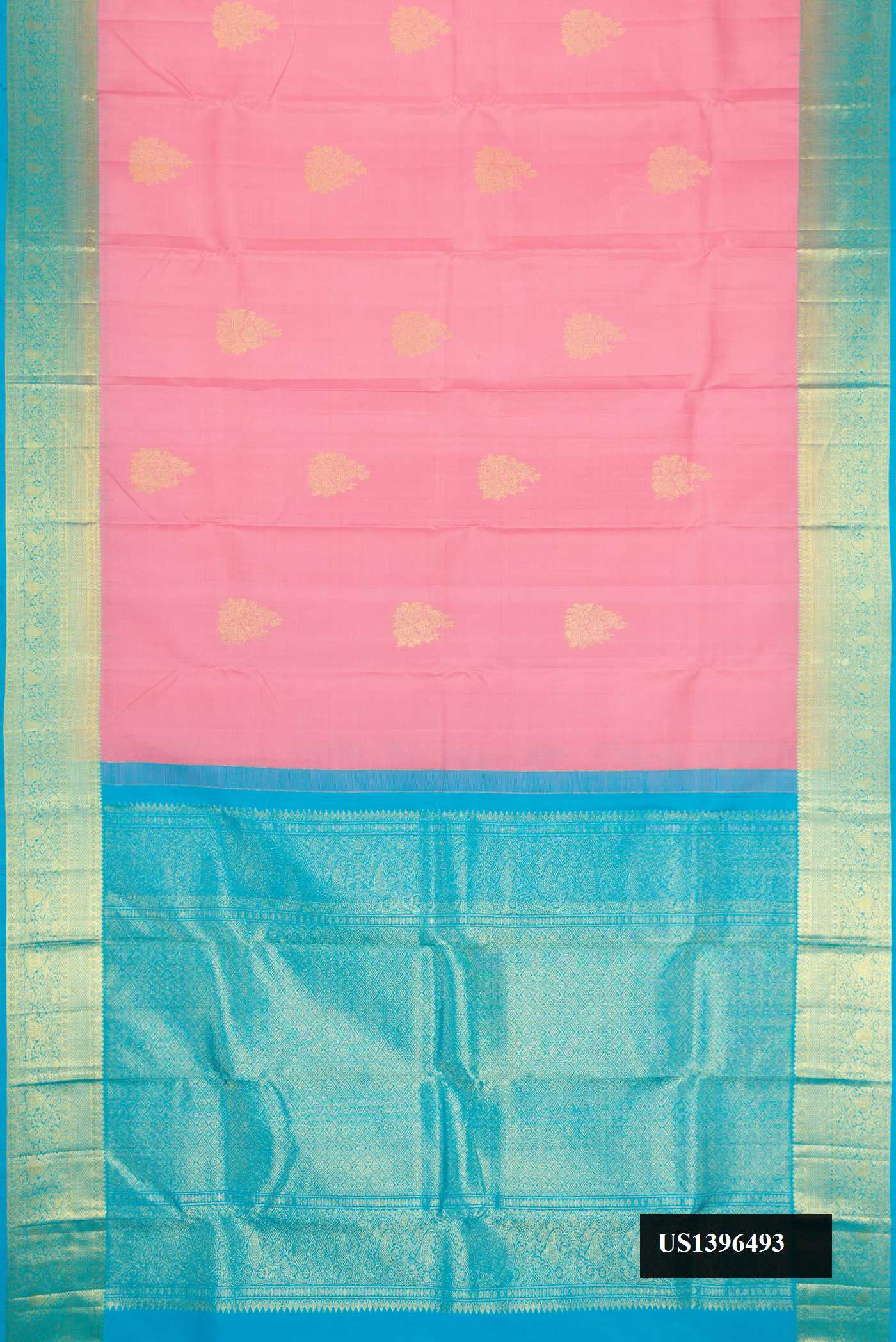 Pink Dual Tone Kanchipuram Silk Saree with Zari Butta on the body and Zari Border.  displayed on a mannequin